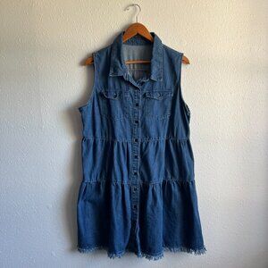 Women’s Sleeveless Tiered Denim Dress Button Front Boho Travel - Size XL